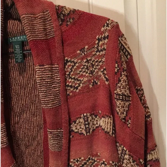 Ralph Lauren LAUREN S/M Cardigan Handkerchief Hem Shawl Collar Open Front - Picture 12 of 15